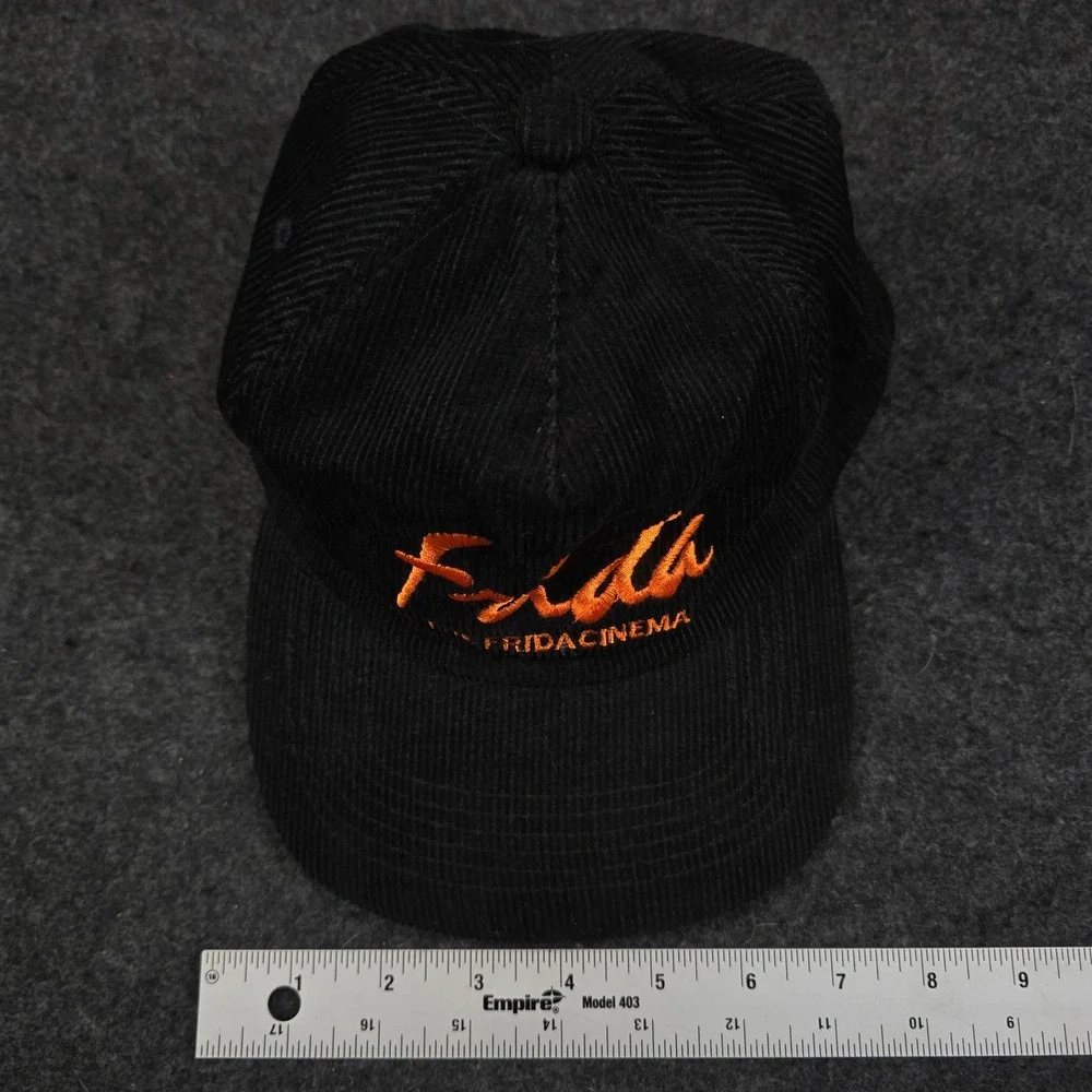 The Frida Cinema Black Men's Corduroy Snapback Hat Retro Orange Script Logo